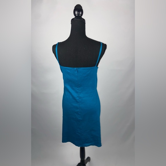 Linen Mini Dress Teal Spaghetti Adjustable Straps Size 1X NWT by Leith - Picture 7 of 14